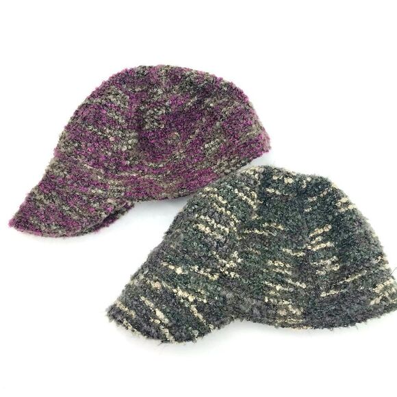 Coldwater Creek Bundle of Two Purple Olive Green Mottled Knit Brimmed Wool Hats - Picture 1 of 14